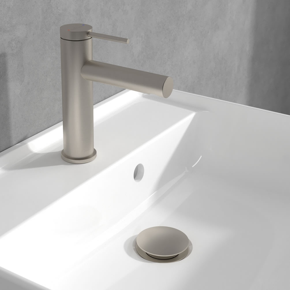 Lifestyle image of Villeroy & Boch Loop & Friends Brushed Nickel Basin Mono Tap & Waste